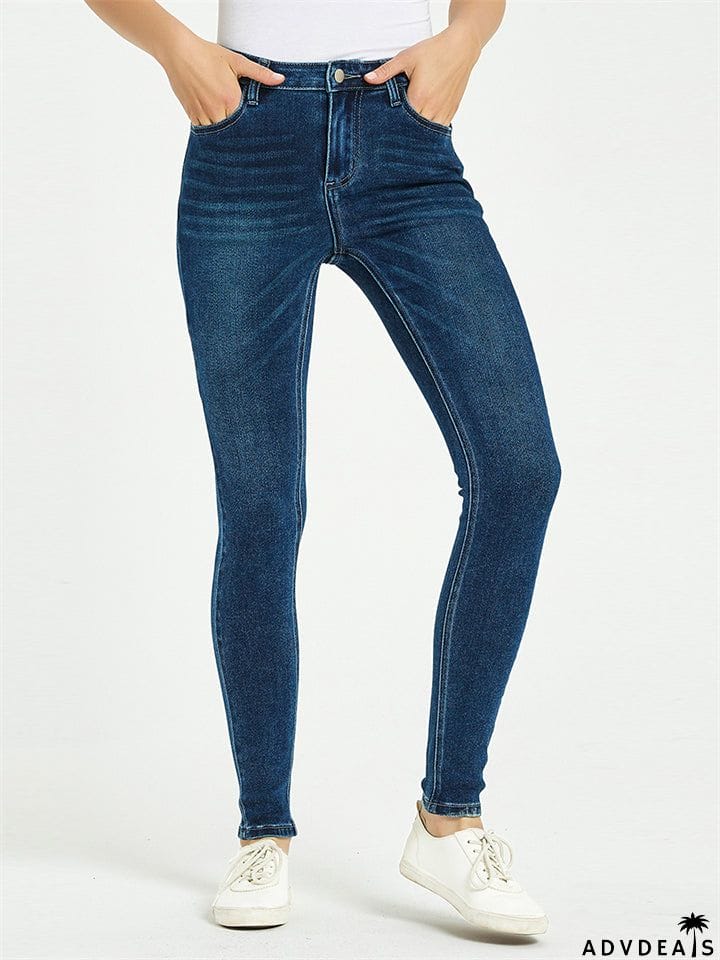 Women's Campus Super Simple Style Slim Fit Solid Color Washed Effect Denim Jeans