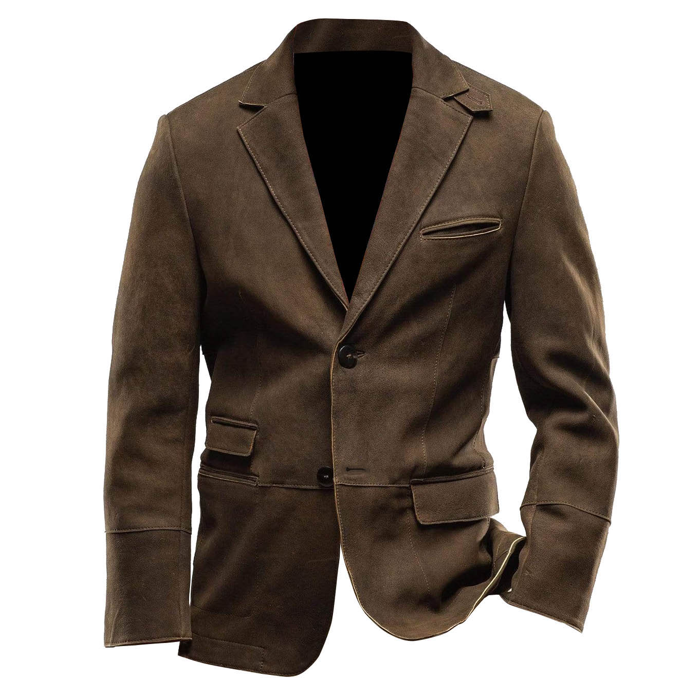 Men's Jacket Vintage Suede Pocket Outdoor Blazer Brown