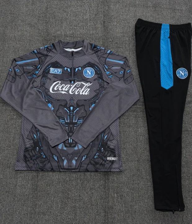 2025-26 Napoli black and grey children's long-sleeved half-zip training suit