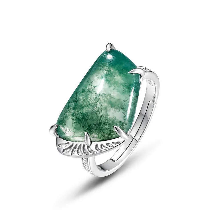 Green Moss Aquatic Agate Emerald Cut Engagement Ring
