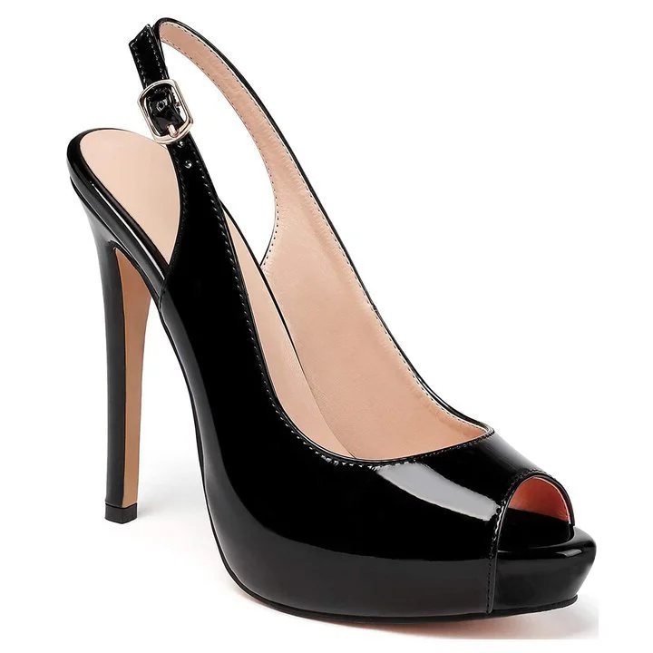 120mm Women's Strap Slingback Sandals Peep Toe Platform Stilettos Patent Heels-MERUMOTE