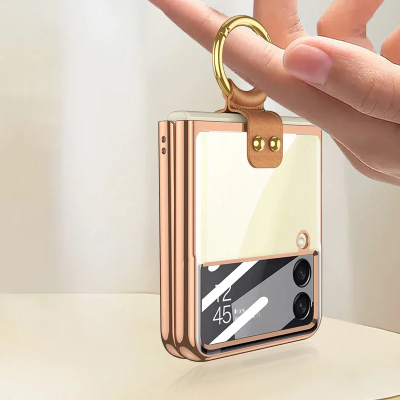 For Samsung ZFlip4 Shell Film Phantom Ring Personality Pure Color Simple Transparent PC Hard Case Phone Case