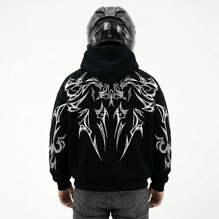 Street-style Reflective Flame Print Oversized Hoodie