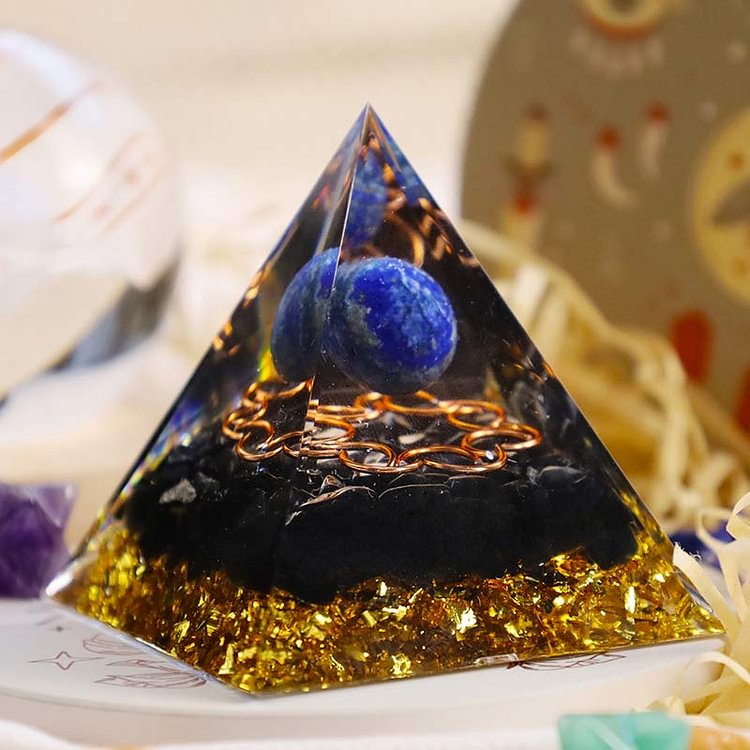 Luck Energy Lapis Lazuli Sphere With Obsidian Orgone Pyramid