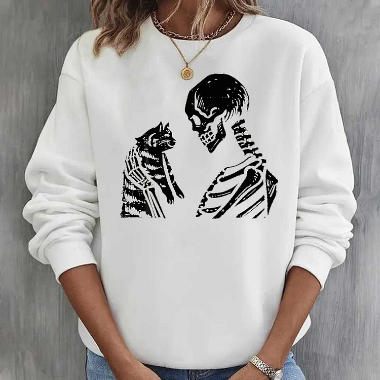 Skeleton Cat Cute Kitten Funny Halloween  Women  Sweatshirt