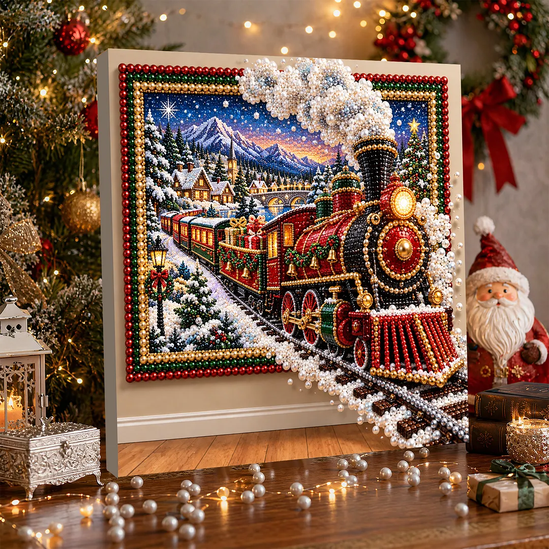 Framed Pearl Painting Kit Steam Train Christmas 11.81x11.81in