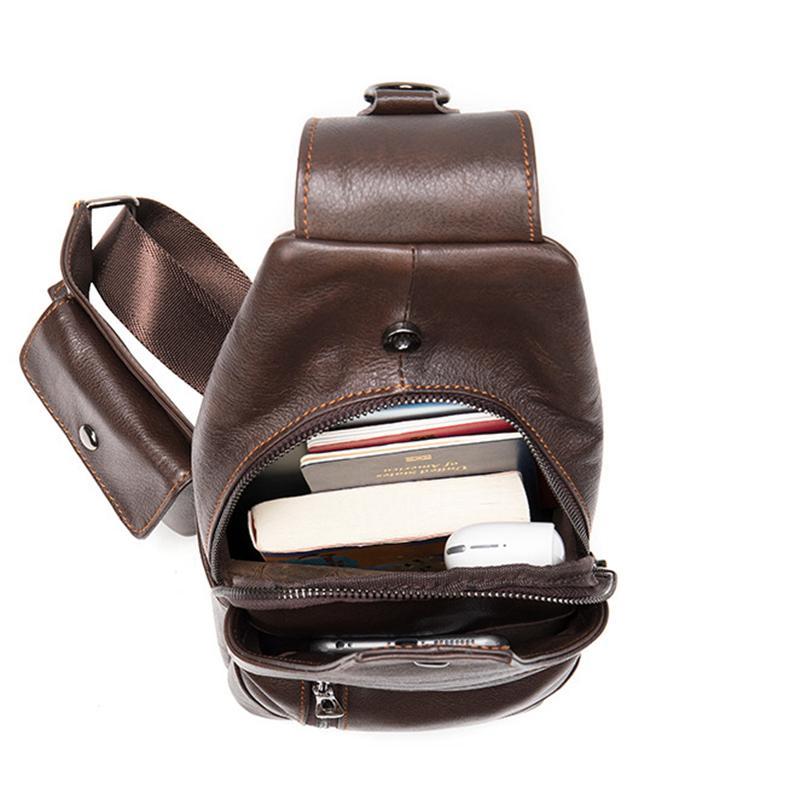 Mens Casual Multipurpose Vintage Large Capacity Leather Chest Packs