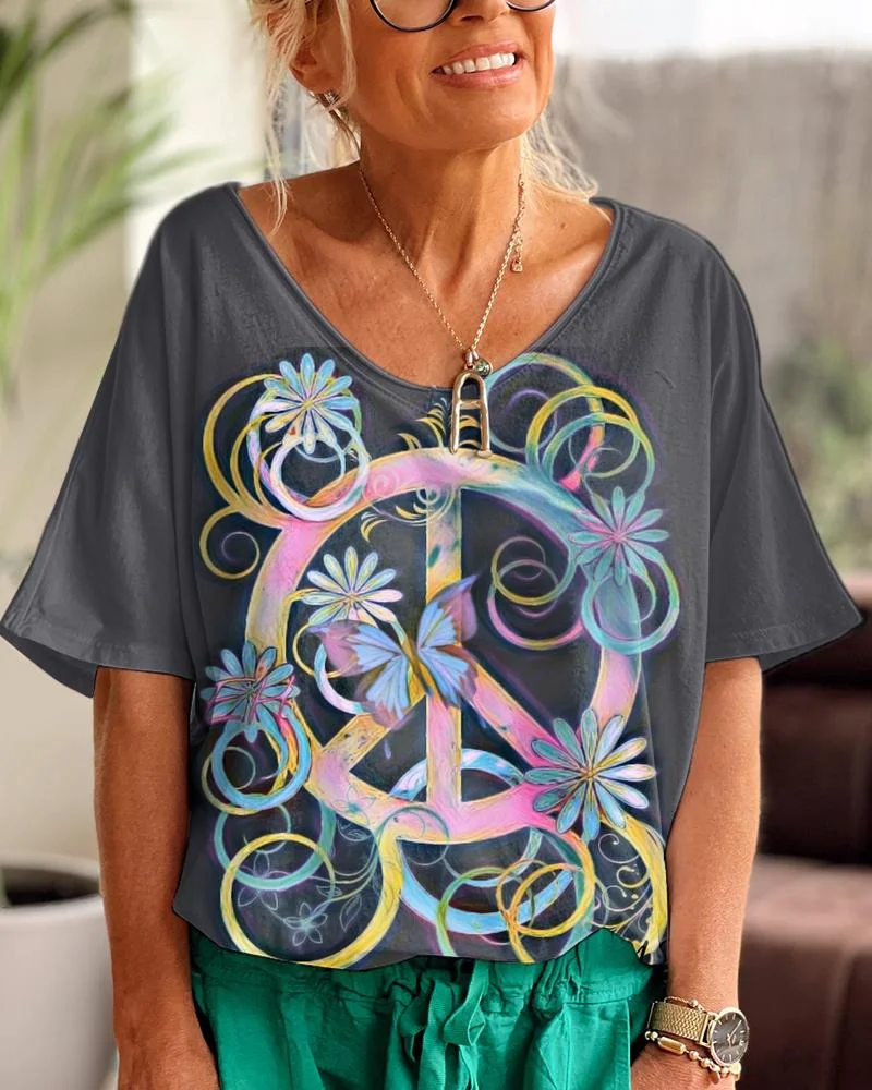 Hippie Flower Daily V Neck T-shirt