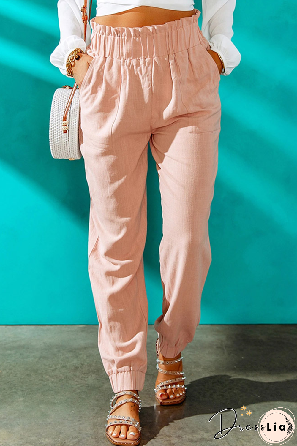 Casual Solid Patchwork Harlan High Waist Harlan Solid Color Bottoms(10 Colors)