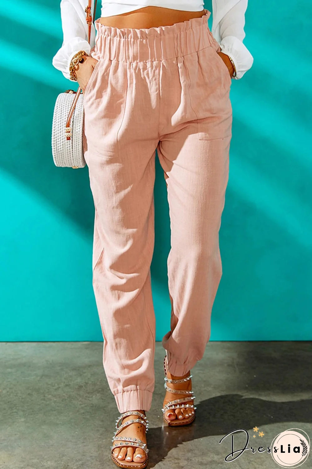 Casual Solid Patchwork Harlan High Waist Harlan Solid Color Bottoms(10 Colors)