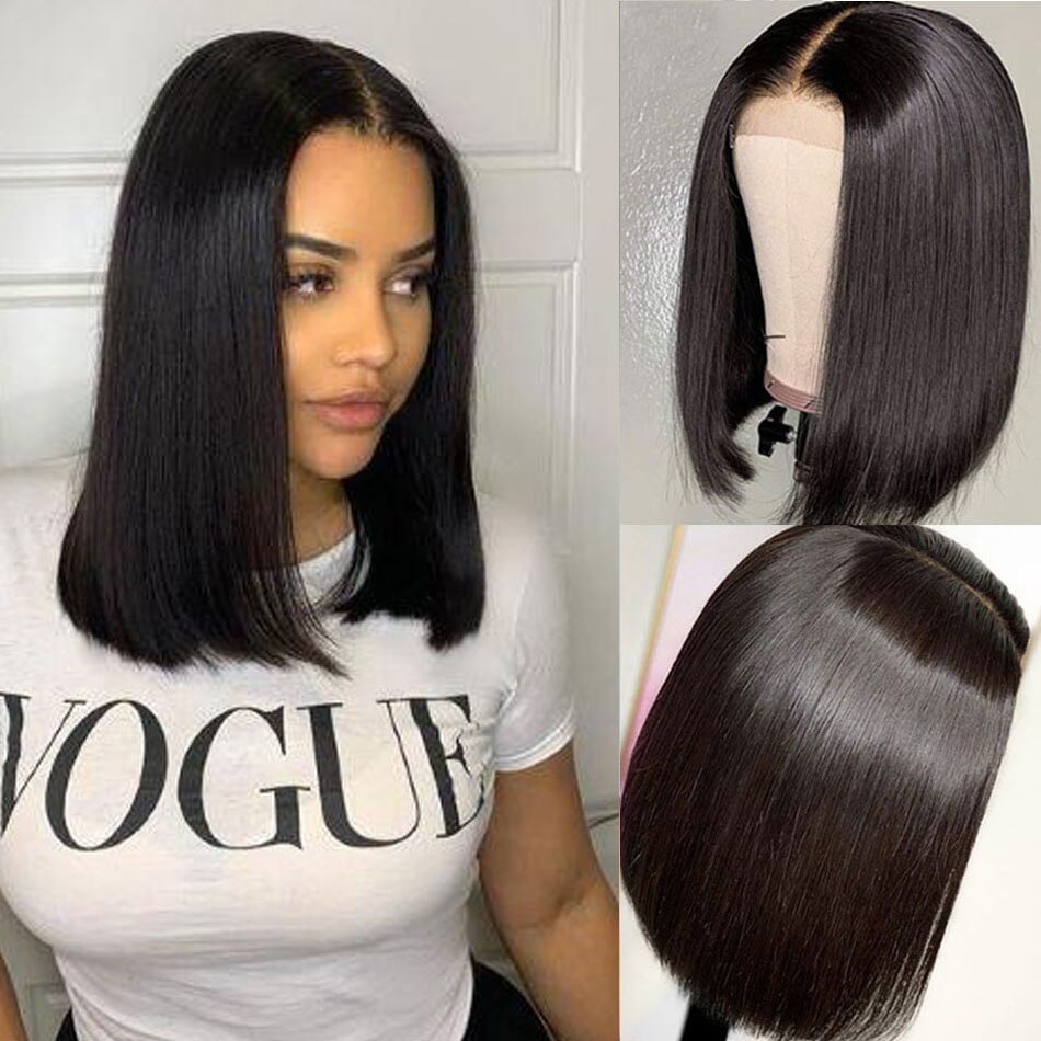 Short Brazilian Lace Closure Wig 4X4 Natural Real Human Hair Bob Wigs Lace Front Bone Straight Bob Wig Pre Plucked 200Density US Mall Lifes