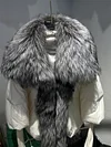 2023 Large Real Silver Fox Fur Collar with Knit Sleeve  Winter Women Coat White Duck Down Jacket Super Fashion Outerwear Luxury