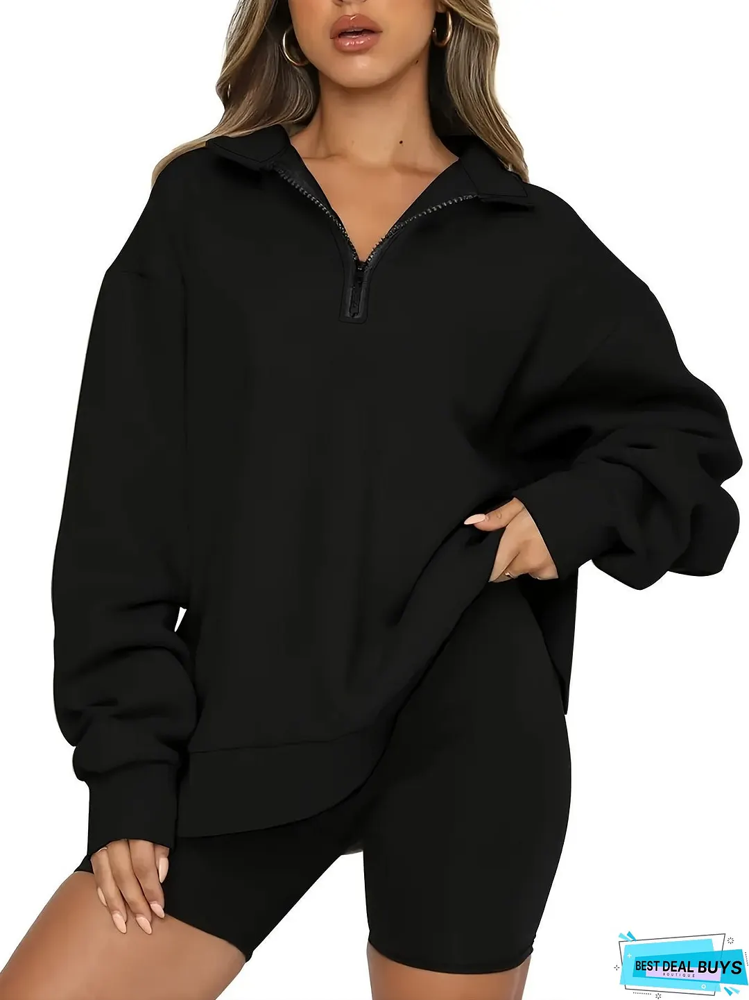 Oversized Sweatshirts Casual Drop Shoulder Long Sleeve Solid Pullover Womens Clothing