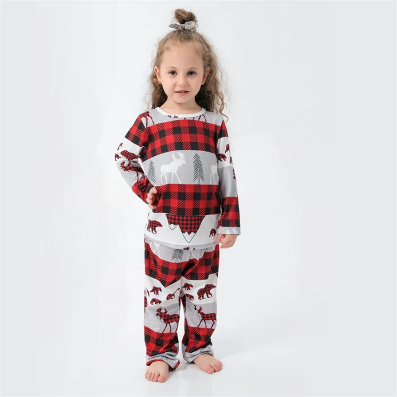 Christmas print patchwork round collar pajamas set