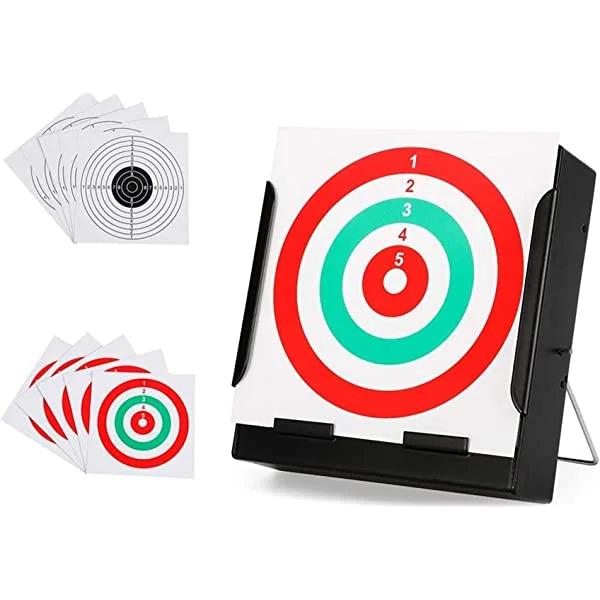 GearOZ Pellet Trap, BB Trap Target with Heavy Steel Metal and Wall-Mounted Design, 10 Pcs Target Papers Included