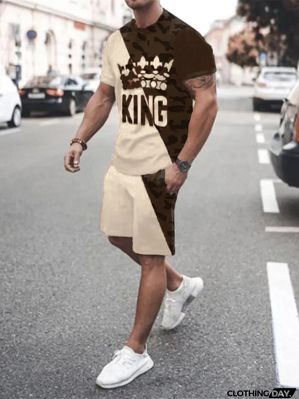 Men's Printed T Shirt And Shorts 2 Piece Sets