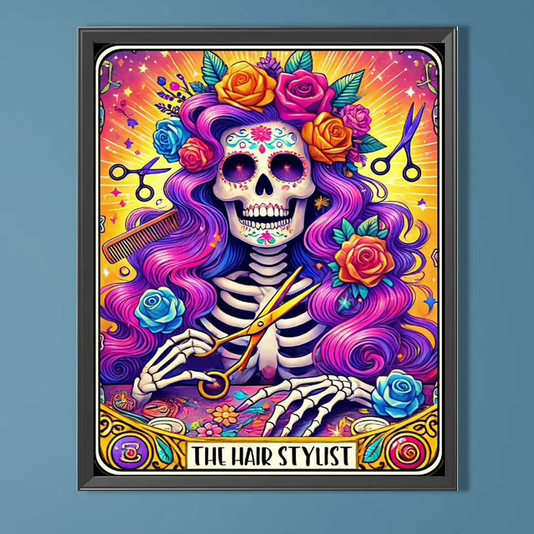 Barber Skull Tarot Cards DIY 5D Round Full Drill Diamond Painting Gem Art Kits for Adults/Beginners Gift Idea Home Wall Decor Diamond Dots Paintings Picture Arts Craft 15.75x19.69Inch