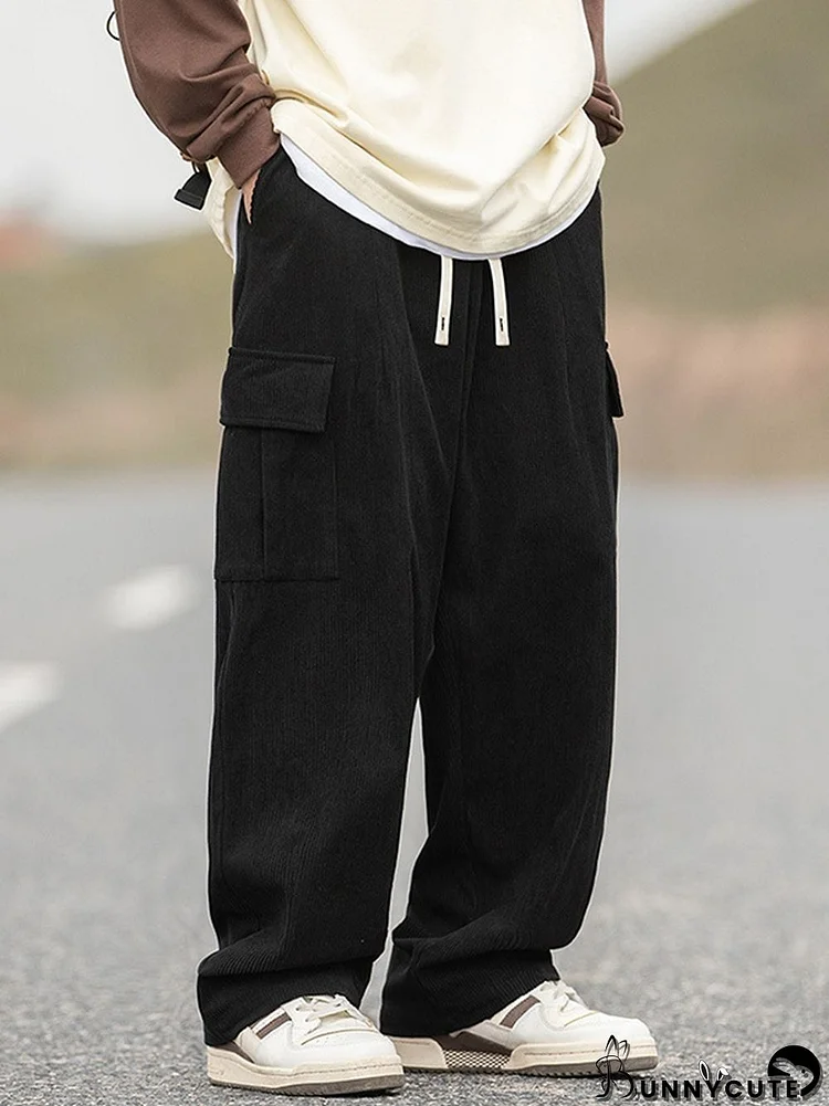 Men's Corduroy Flap Pocket Lace Up Cargo Pants