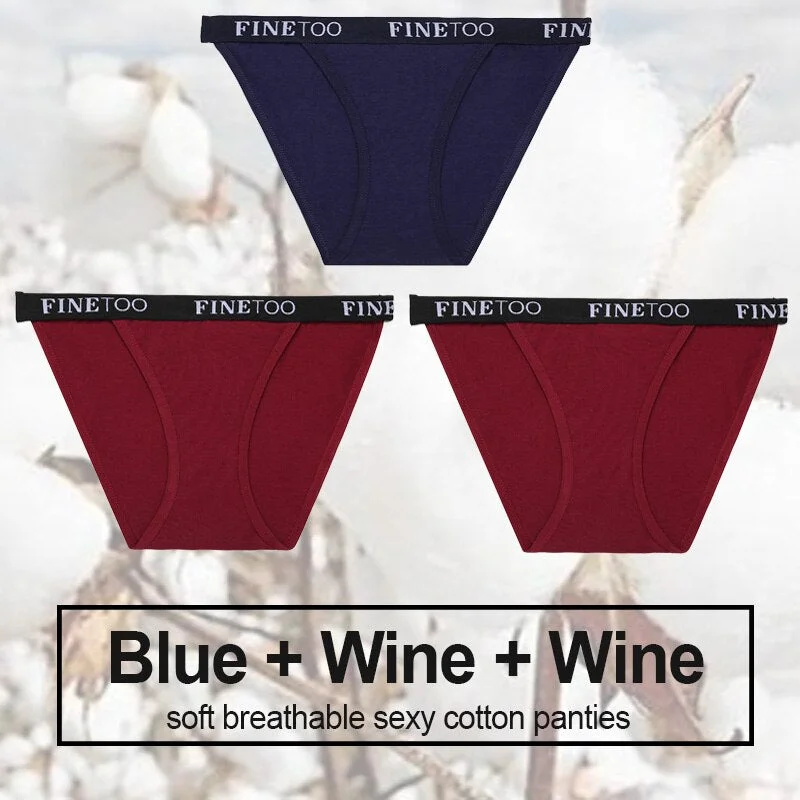 3PCS/Set Cotton Panties Briefs Women Underwear Female Underpants Sexy Lingerie Bikini Pantys Finetoo Brand Girls Femme Panties