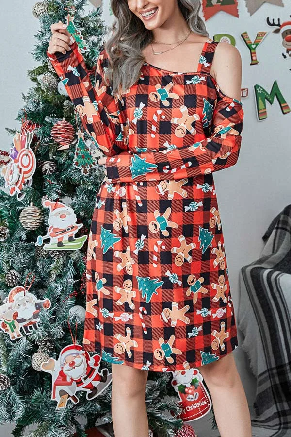 Fashion Christmas Printed Off-shoulder Dress