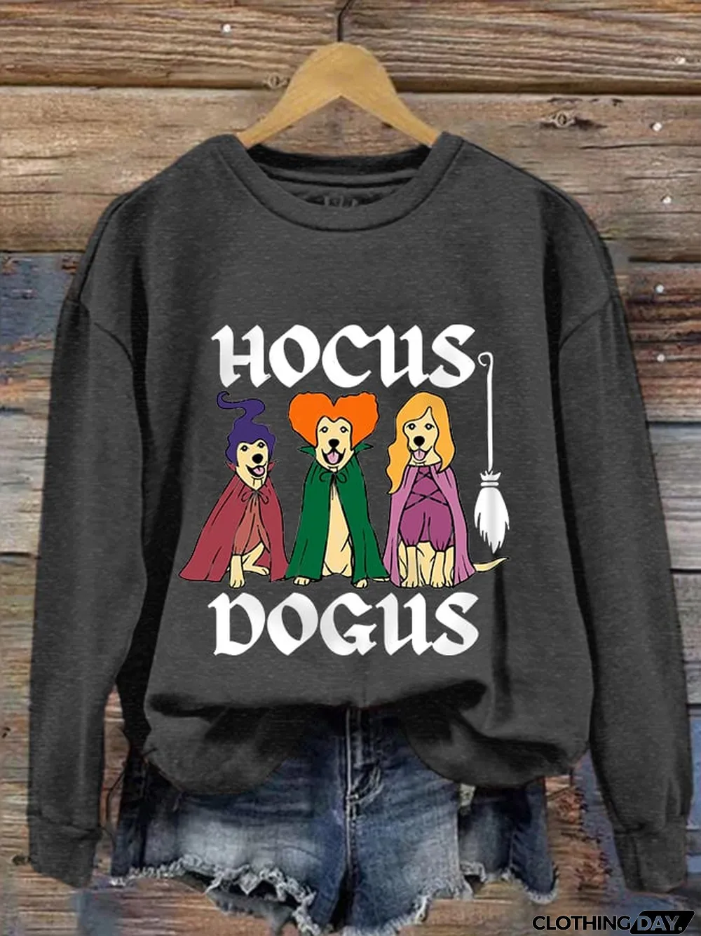 Women's Funny Halloween Hocus Dogus Dog Witch Casual Sweatshirt
