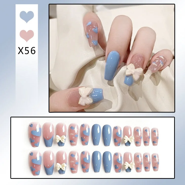 Aurora Transparent Fake Nails Tips for Finger Wear Crystal Ice Clear Butterfly Press on Nails Long Bow Ballet Diamond False Nail-Nail Inspo