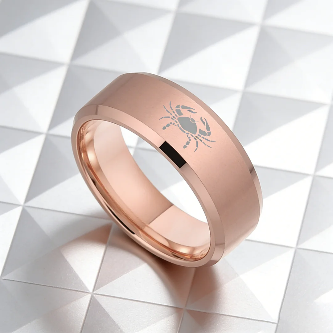 Rose Gold Cancer Tungsten Wedding Rings Beveled Edges Rose Gold Laser Etched Couple Tungsten Carbide Bands 4MM 6MM 8MM