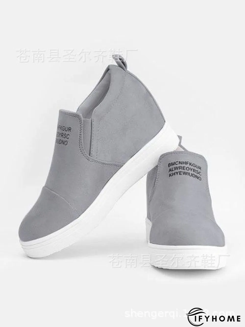 Letter Stitching Inner Heightening Round Toe Wedges | IFYHOME