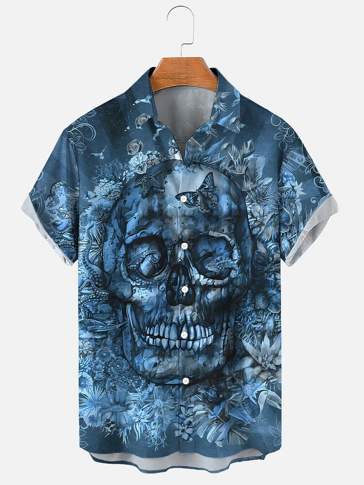 Men's Hawaiian Skull Halloween Casual Print Shirt