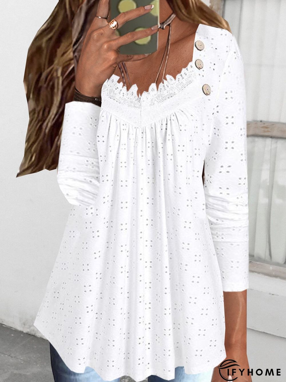 Cotton-Blend Casual Crew Neck Top | IFYHOME