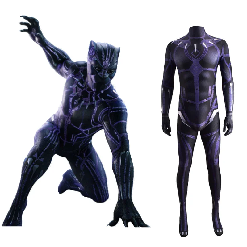 Black Panther Cosplay Costume Purple Jumpsuit Outfits Halloween Carnival Suit