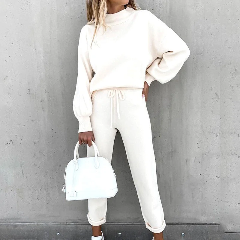 Women's Tracksuit 2 Piece Sets Autumn Solid Fashion Casual Outfits Long Sleeve Tops High Waist Bandage Pants Oversized Hoodies