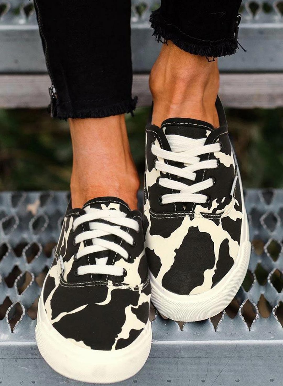 cow print lace up sneakers