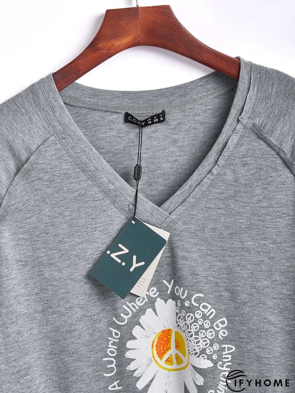 Casual V neck Long Sleeve Printed Tunic T-Shirt | IFYHOME