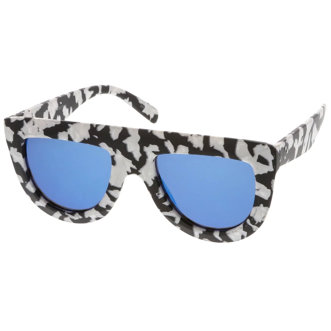 Oversize Chunky Matte Marble Print Wide Arms Flat Lens Flat Top glasses 51mm