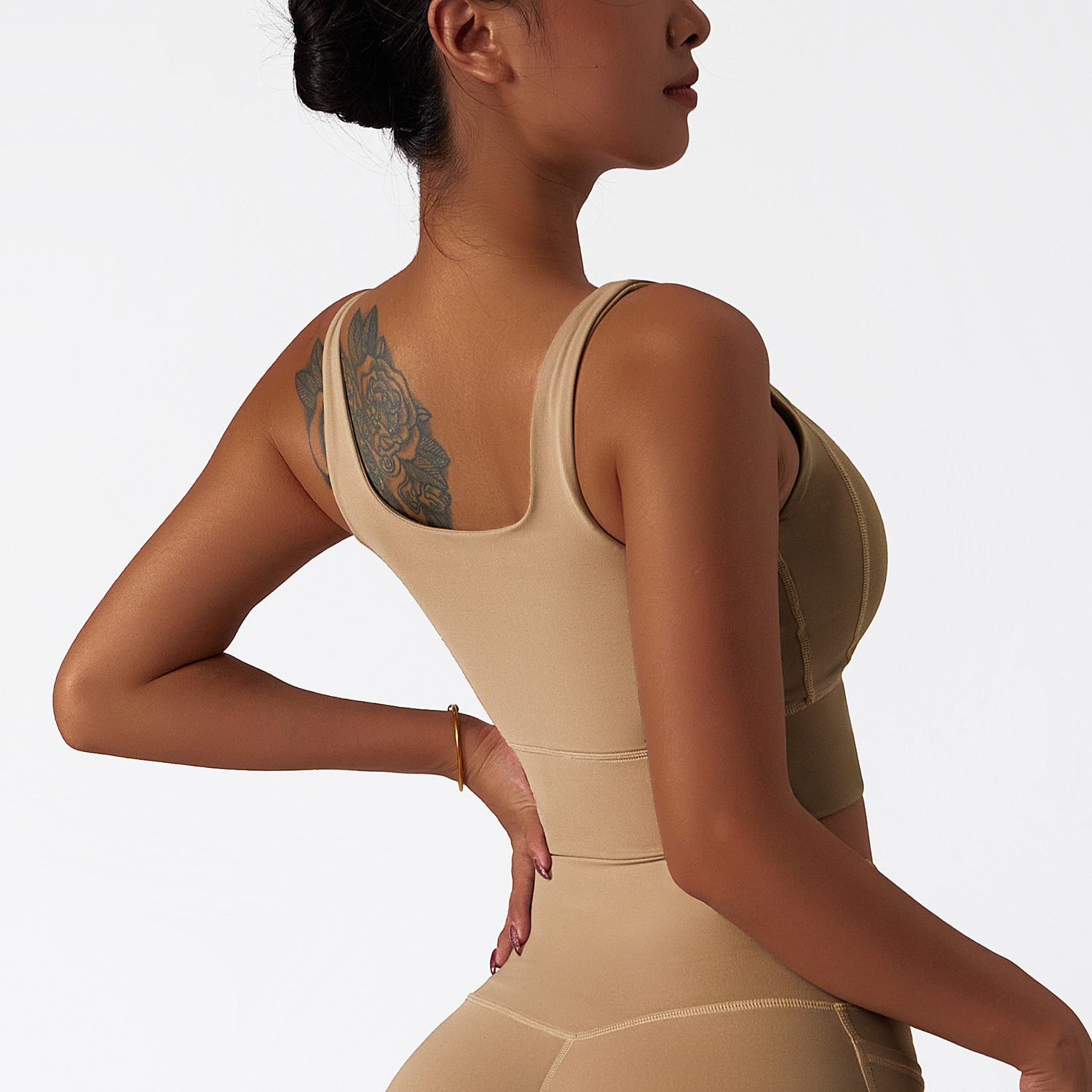 Buy Hergymclothing Sand Brown cloud feeling high impact push up shock absorber running sports bra padded at an affordable price