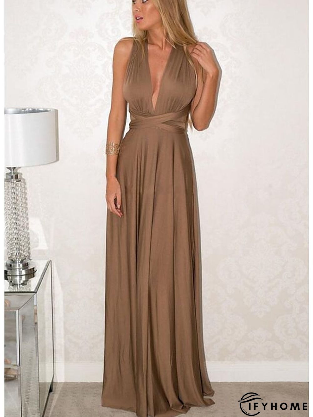 Women‘s Prom Party Dress Swing Dress Long Dress Maxi Dress Green Black Blue Sleeveless Pure Color Backless Spring Summer V Neck Party S M L XL | IFYHOME