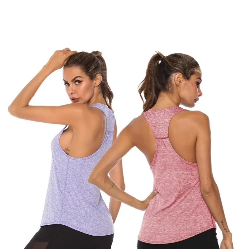 Women Sleeveless Fitness Yoga Shirts Racerback Sport Yoga Tank Tops Quick Dry Athletic Running Vest Workout Training T Shirt
