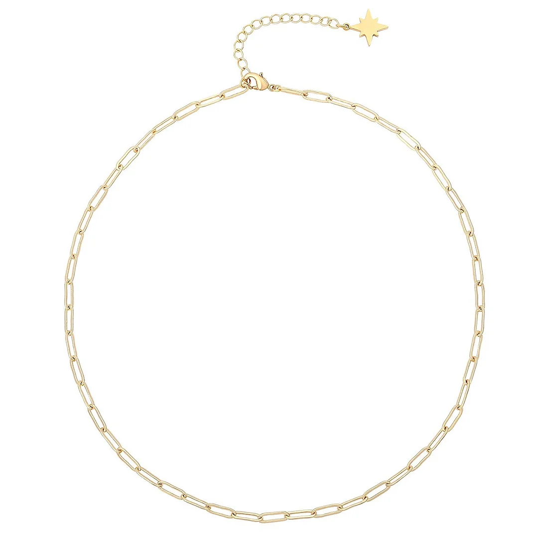18k Gold Satellite Chain Choker Lava Bead Pendant Necklace Dainty Jewelry for Women 16''