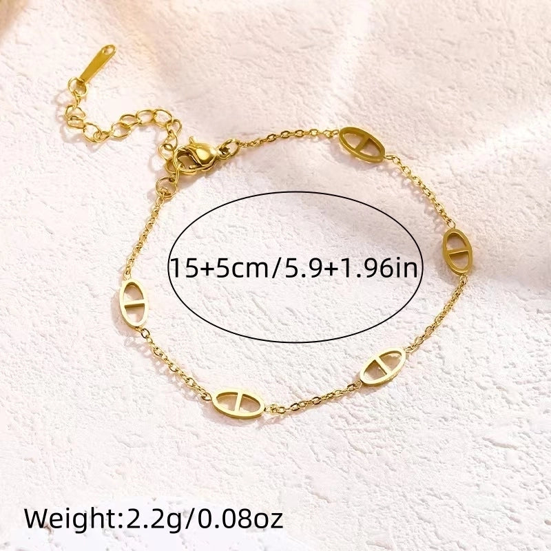 Elegant Classic Style Pig Nose Titanium Steel 18K Gold Plated Bracelets Necklace