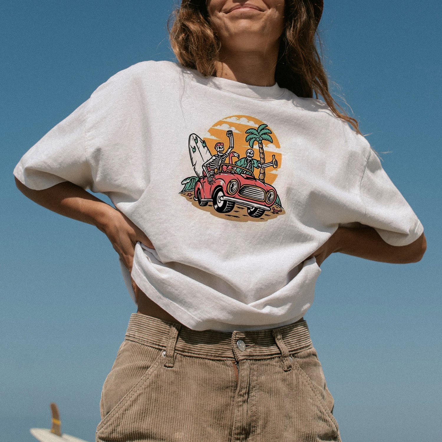 Girl Casual Vintage Print Surf T-Shirt