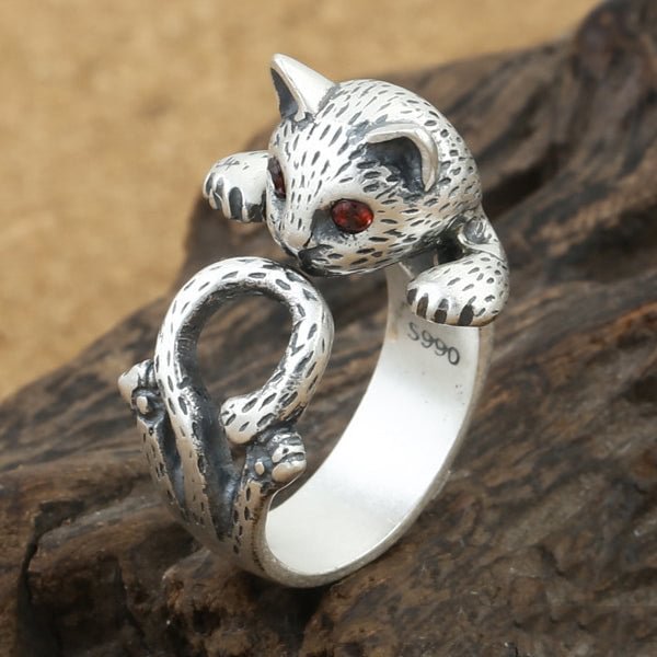 925 Silver Red Eyed Cat Ring