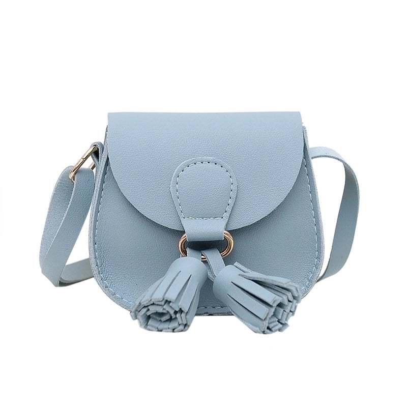 Kid’s Small Pu Leather Solid Color Cute Tassel Square Flip Cover Crossbody Bag