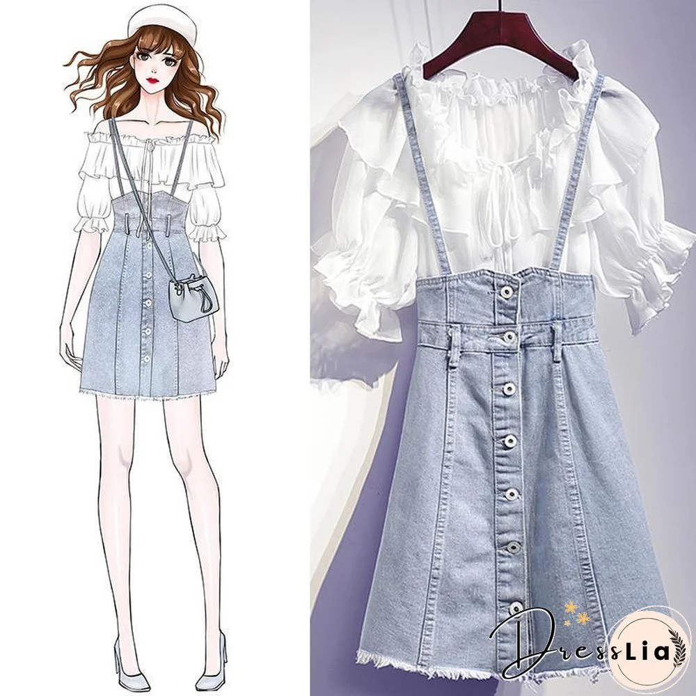 Sweet Chiffon Tee+Denim Skirt P15755