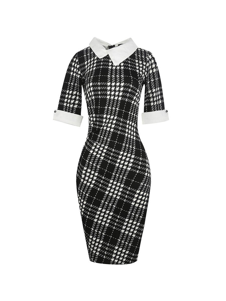 1950s Dress Lapel Half Sleeve Knee-length Pencil Dress