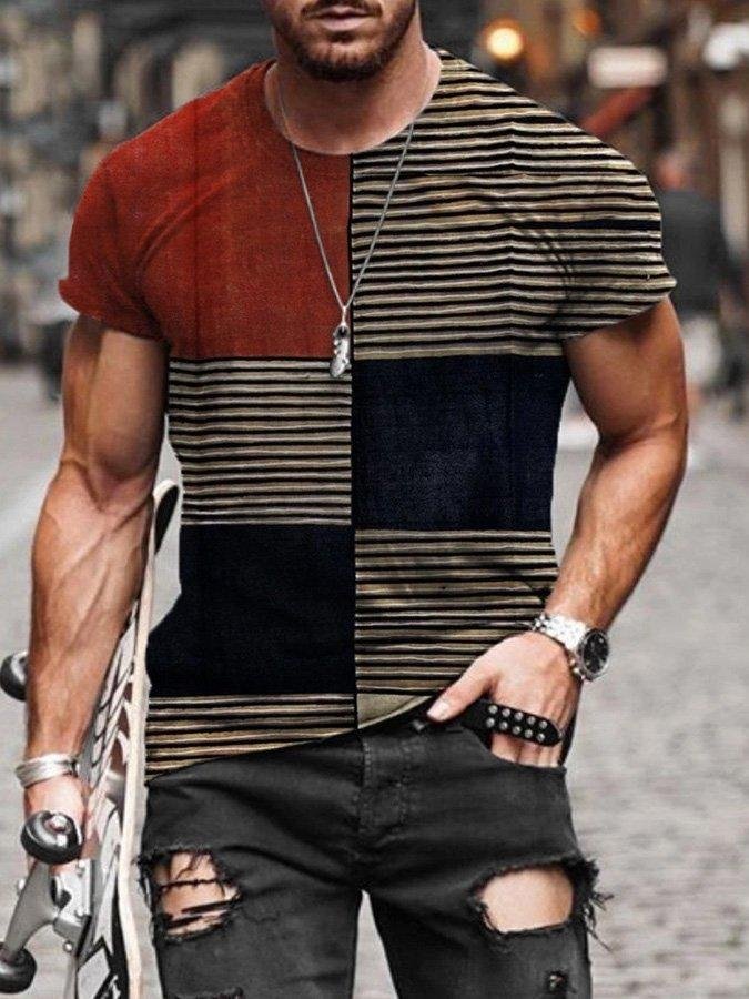Men's Line Splicing Print T-shirt