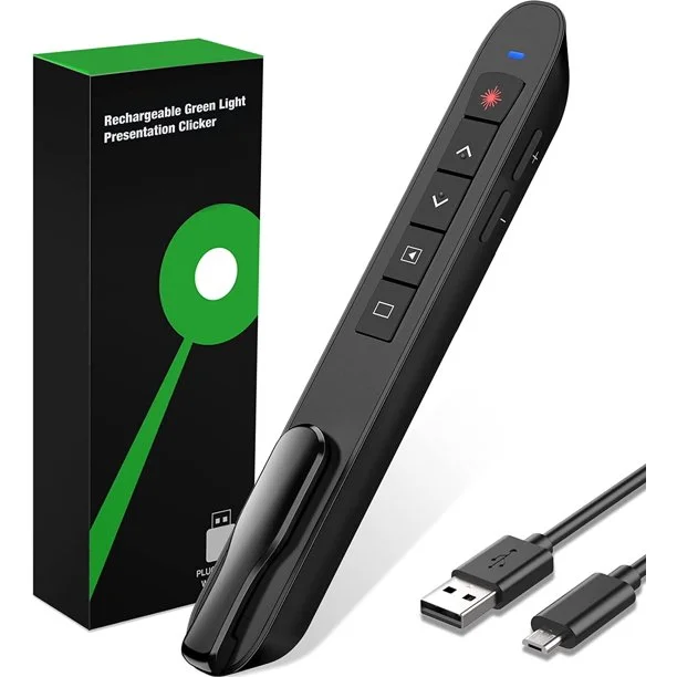 DinoFire Presentation Clicker Green Laser Pointer, Rechargeable PowerPoint Clicker Wireless Presenter Remote for Mac Computer