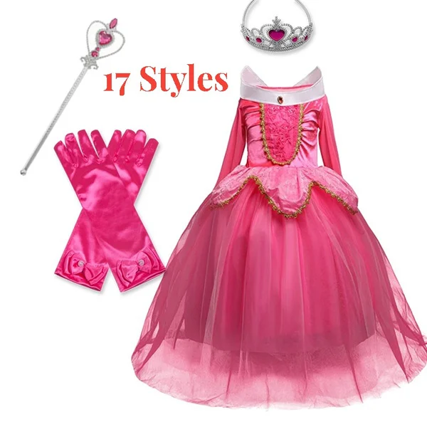 17 Styles Fancy Halloween Princess Cosplay Costume 4pcs Outfit with Accessories for 3-10 Years Kids Girls