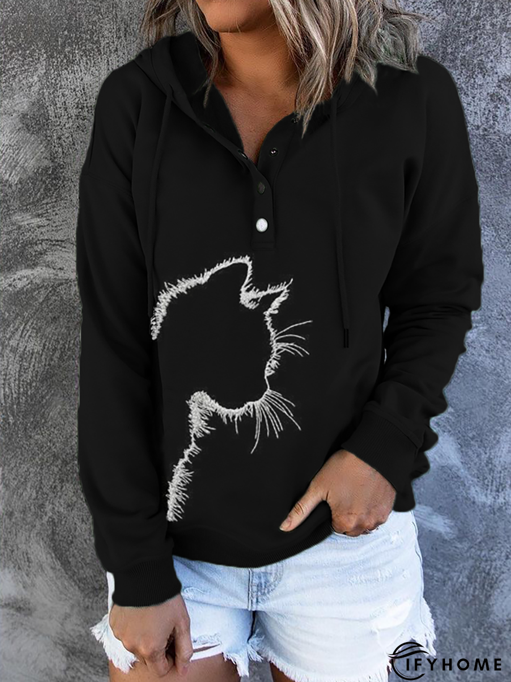 Cat Printed Hoodies Tunic Sweatshirt | IFYHOME