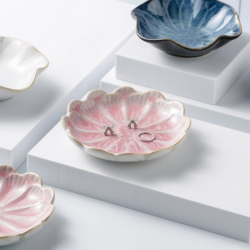 Nordic Jewelry Plate Tray Blue And Pink Storage Plate Household Snack Dish Taste Dish Ceramic Lotus Jewelry Plate